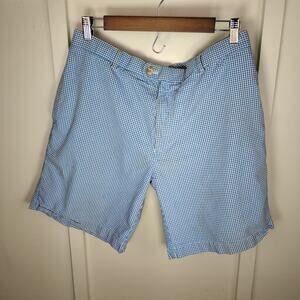 Peter Millar Men’s Crown Gingham Blue White Shorts Size 35 Golf Casual